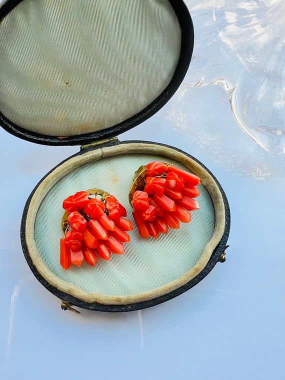 Genuine Undyed Red Coral Clip on Earrings. Medite… - image 3