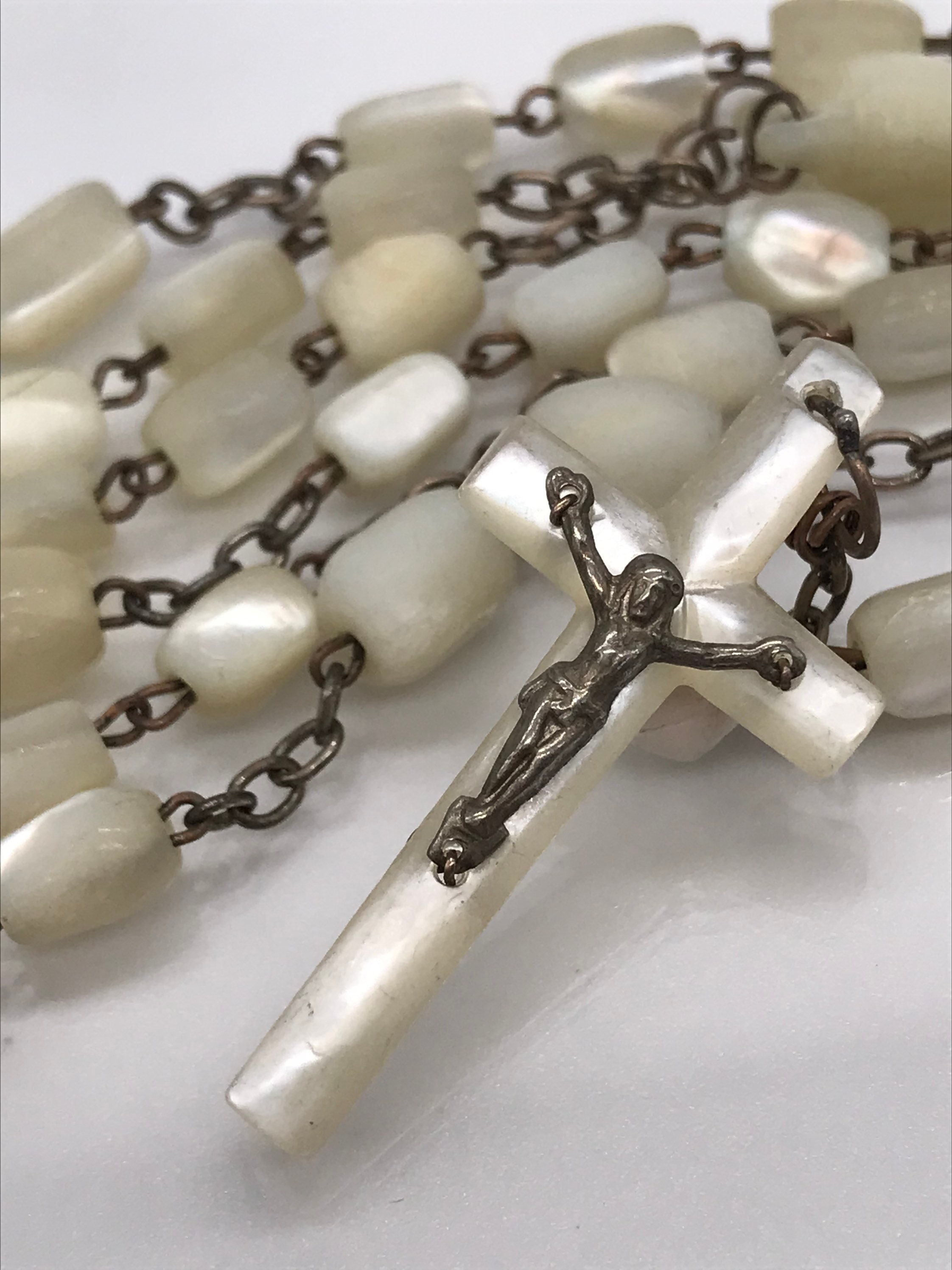 MOP Rosary. Antique Mother of pearl Rosary. the Cross is Made of