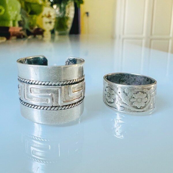 Pair Of Sterling Silver Vintage Band Rings. Wide Rings.