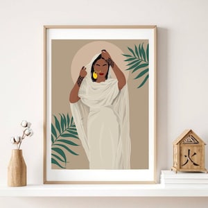 Sudaniya Minimal Art | Sudanese Woman in Toub Print | Sudanese Art Print | African Woman Portrait | African Wall Decor
