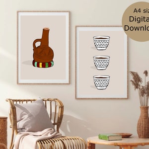 Set of 2 Jabana Wall Art | Sudanese Coffee Art | Sudanese & Ethiopian Coffee Poster | East African Decor | Eritrean Arabic Art