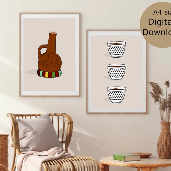 Set van 2 Jabana kunst aan de muur - Soedanese koffie, Soedan Wall Art Poster, Soedan Arabische poster, Oost-Afrikaanse, Ethiopische koffie, Eritrese