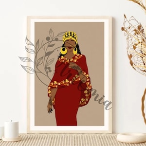 3AROOS : Sudanese Woman Art Print | Sudan Minimal Art | Nubian Queen Poster | African Wall Art | Gift for Sudanese | Cultural Art Print
