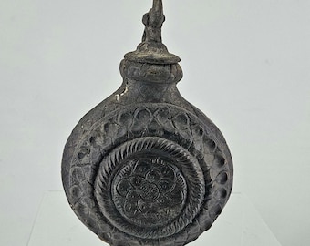 Turkish Ottoman Gun Powder Footed Flask Bottle Bird Top Bronze color metal