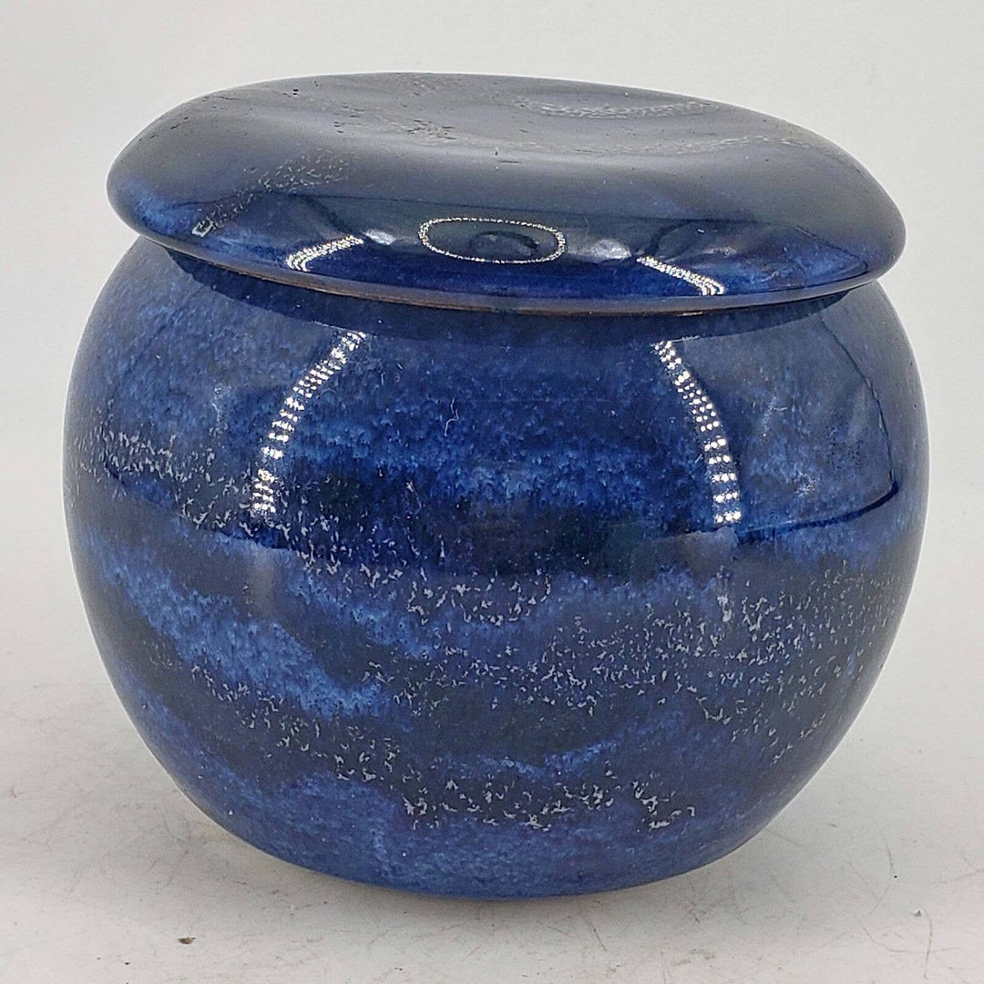 Cascadia Stoneware USA Navy Pottery Butter Bell Crock Dish Lid Etsy