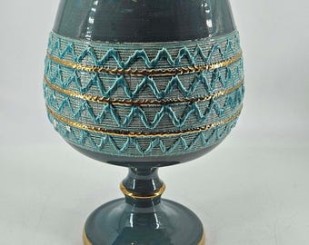 Teal Gold MCM Mid Century Modern pedestal footed planter vase Italy 9"