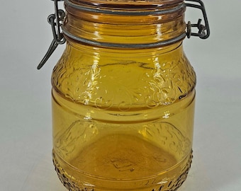 Vintage gold Lidded Floral Cove Mason Jar Canister MadeI In Italy 7”