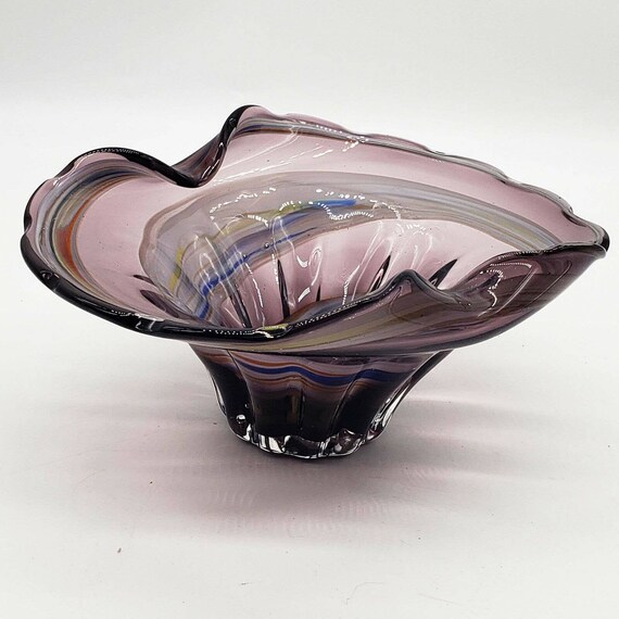 Fused Art Glass purple swirl trinket catch dish