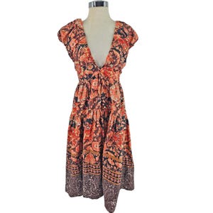 Anthropologie tiered floral boho Printed V Neck Babydoll Dress 0 XS S NWT Bild 1