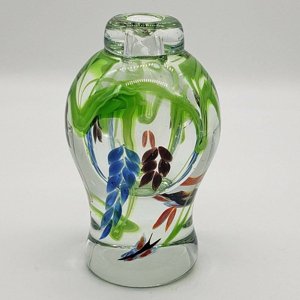 Studio Art Glass Hand Blown Heavy Lampwork floral paperweight vase