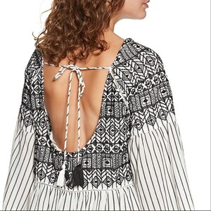 Free People White Black Lola Embroidered Mini babydoll Boho tunic Beach L image 4
