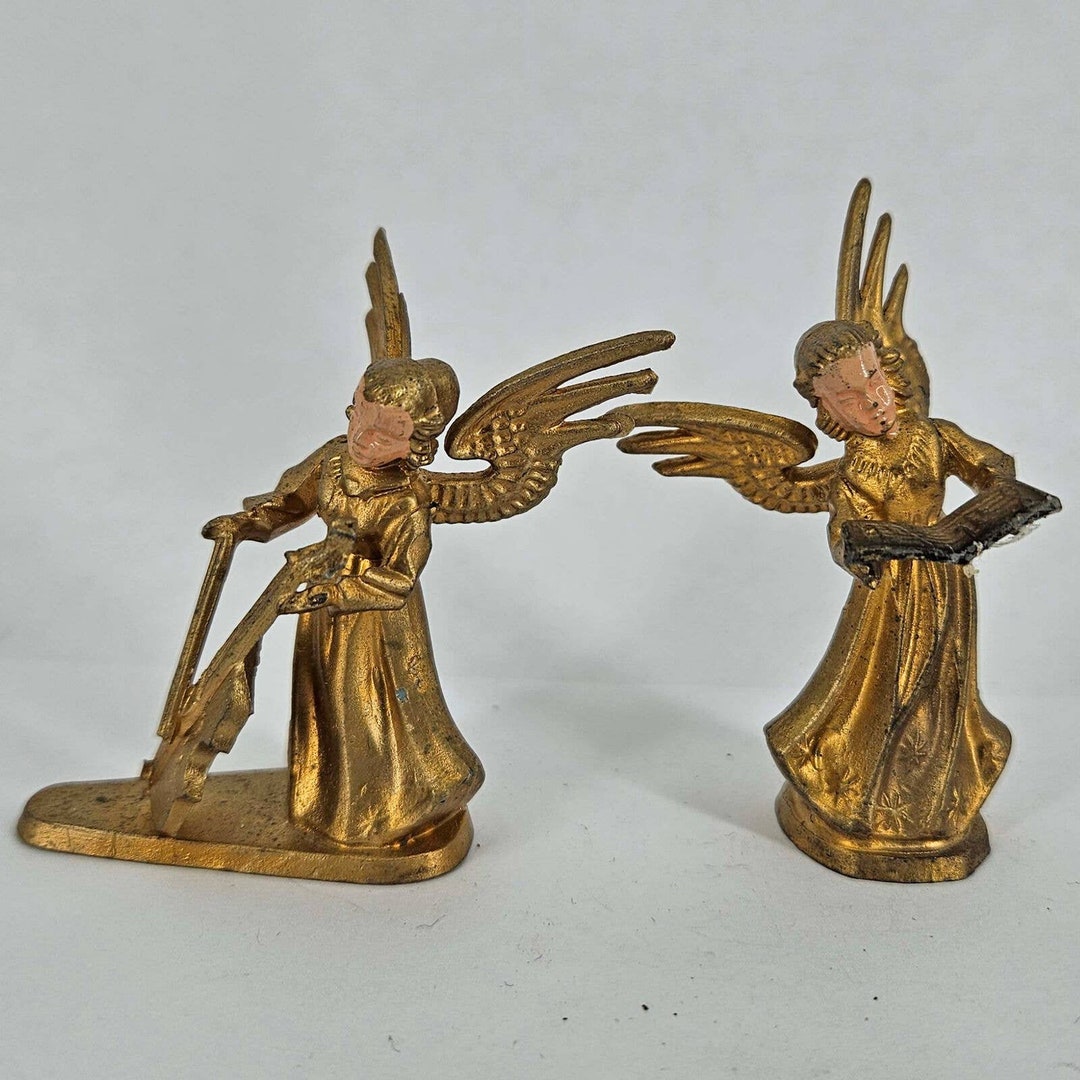 2 Vintage Gold Miniature Mini Angel Figurines Hong Kong 2