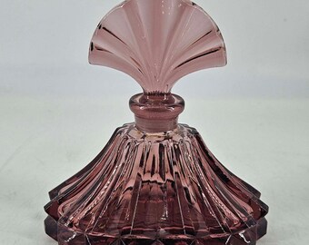 Art Deco Amethyst Purple Czech Glass Perfume Bottle Large
