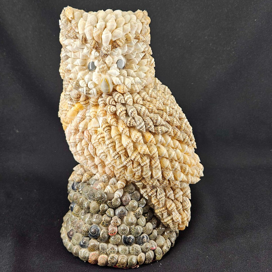 Shell Owl Vintage Sea Shell Owl Folk Art Sculpture Owl Figurine Google Eyes - Etsy
