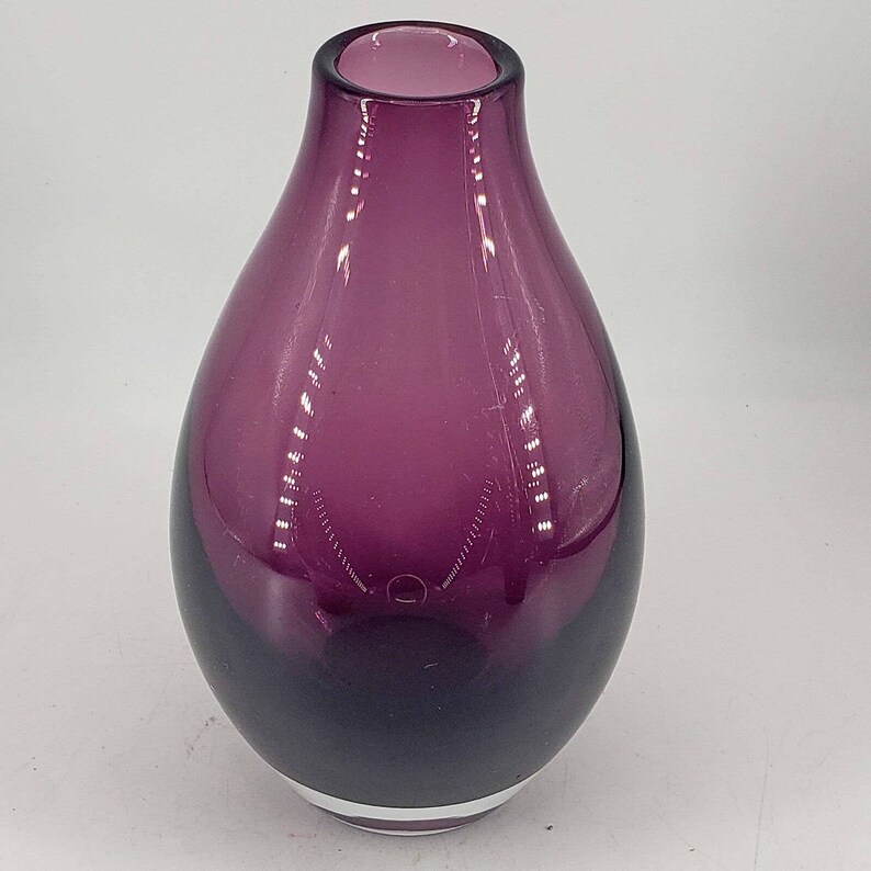 Murano Art Collection European Art Glass Tear Drop Vase Violet Polished