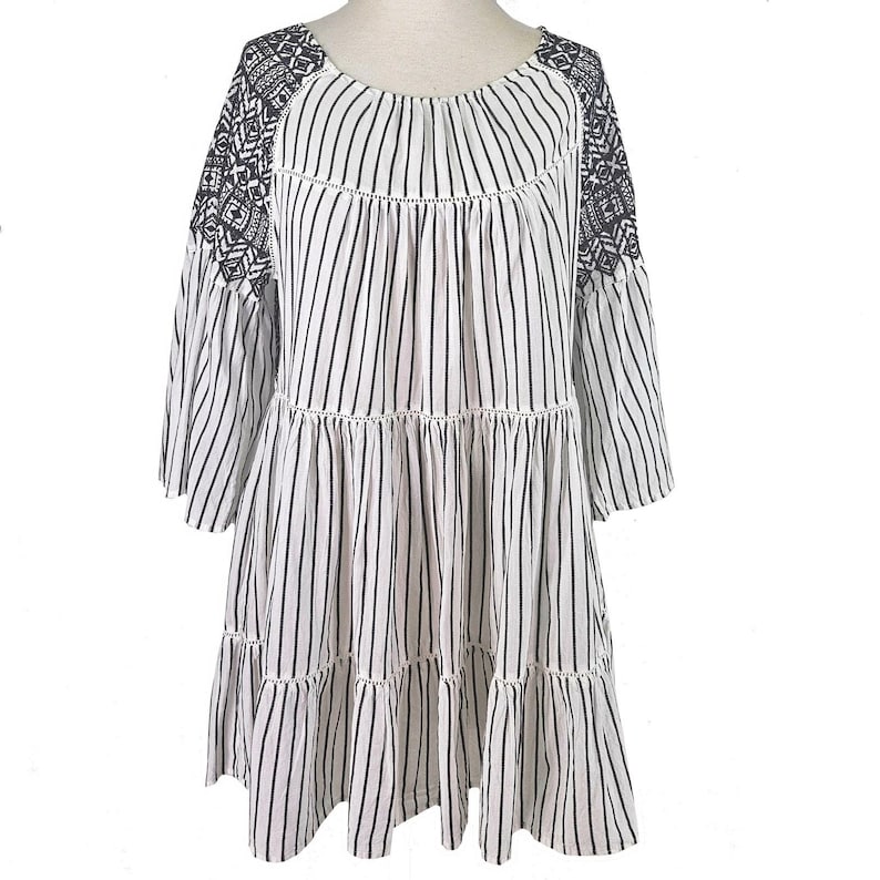 Free People White Black Lola Embroidered Mini babydoll Boho tunic Beach L image 1