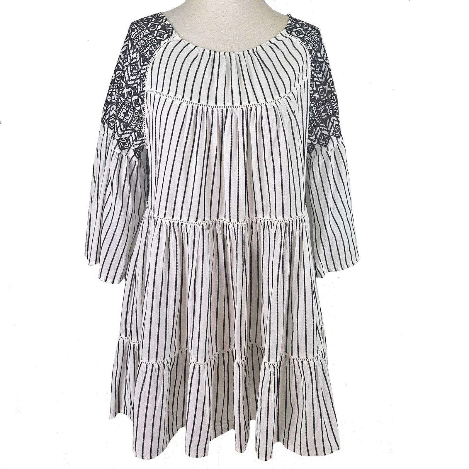 Free People White Black Lola Embroidered Mini Babydoll Boho Tunic Beach L -  Etsy