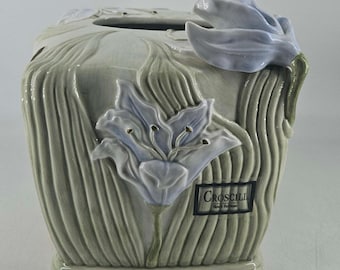 Vintage Romantic Floral Croscill Nouvelle Ceramic Tissue Box Cover