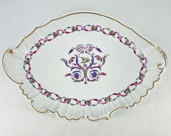 Vintage Richard Ginori Rapallo Pink Ribbon Swans oval porcelain dish Italy