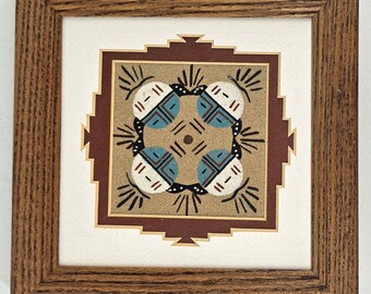 Vintage NATIVE AMERICAN Navajo sand painting Wall Art FRAMED