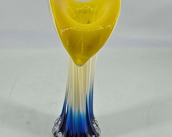 Vintage Art Glass Vase Yellow blue Jack In The Pulpit Calla Lily
