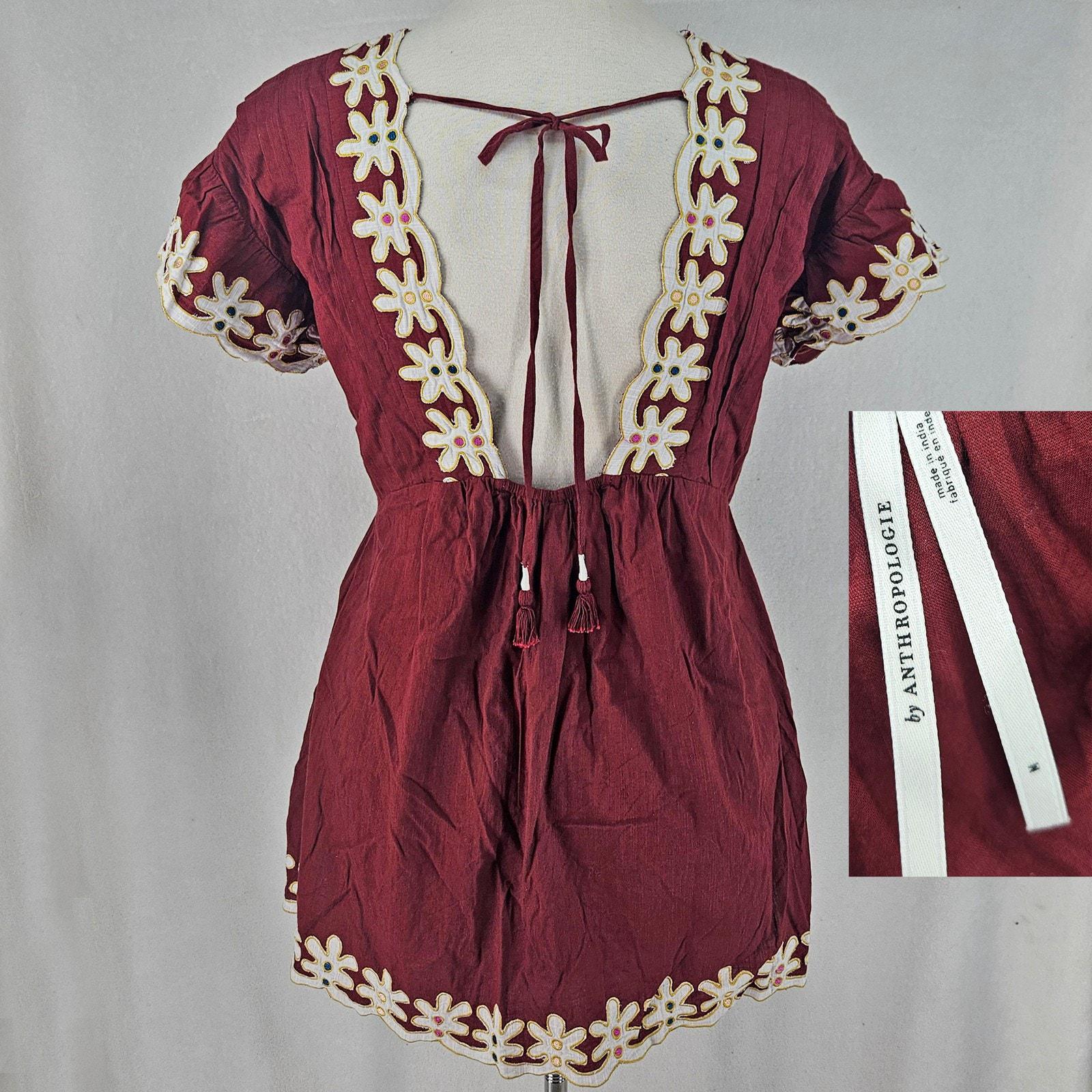 Anthropologie Pintuck Embroidered Burgundy Mini Dress Tunic Sold Out M -  Etsy