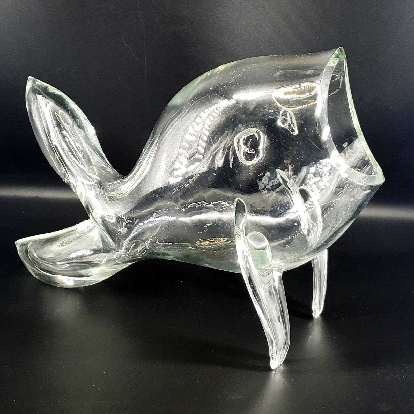 Vintage Glass Blown Fish Shaped Terrarium Planter Bowl Clear Blenko