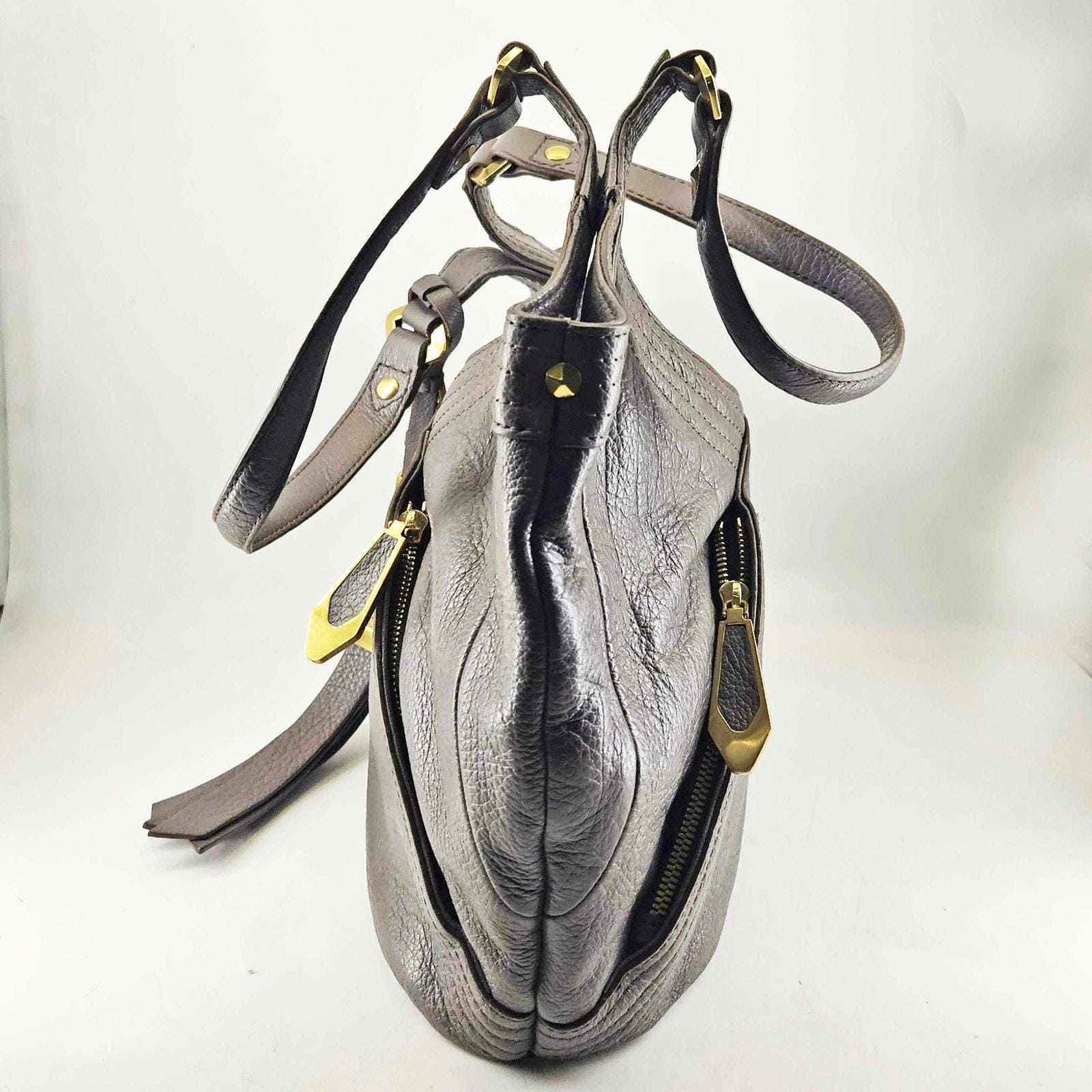OrYANI Gray Pebbled Leather Shoulder Bag / Purse w/ 3 Exterior Pockets OrYANY genuine leather handbag main image 2
