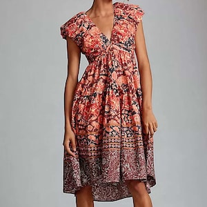 Anthropologie tiered floral boho Printed V Neck Babydoll Dress 0 XS S NWT Bild 2