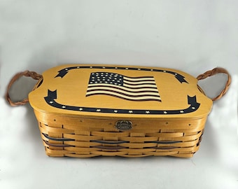 Large Peterboro Basket Co Patriotic Picnic Basket USA 150th Anniversary Edition