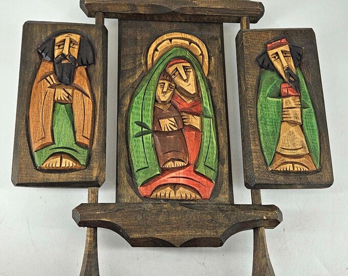 Vintage European Carved Wood Hand Painted Triptyc Mary Jesus Saints - Etsy