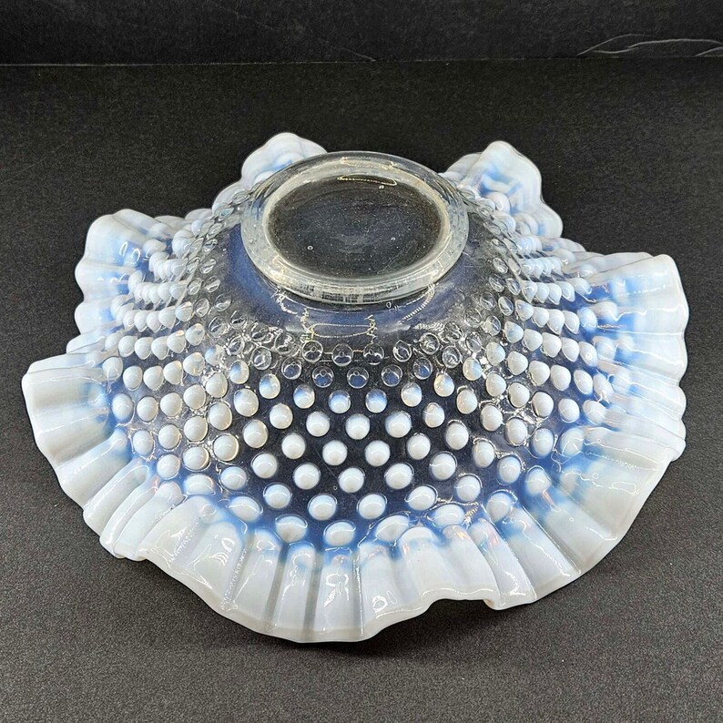 Vintage White Opalescent Fenton Ruffled Crimped Rim Hobnail Glass Bowl ...