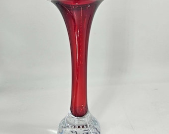 Vintage Murano Hand Blown Sommerso Bullicante Base Heavy Glass Bud Vase