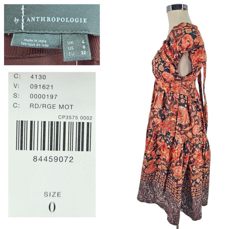 Anthropologie tiered floral boho Printed V Neck Babydoll Dress 0 XS S NWT Bild 3