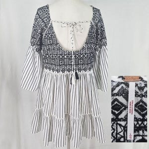 Free People White Black Lola Embroidered Mini babydoll Boho tunic Beach L image 6