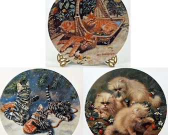 Vintage Set of 3 Knowles tabby ginger Persian kitty cat kitten Collection Plates