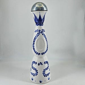 Clase Azul Reposado Empty blue white Tequila Bottle Hand Painted Decanter 15&quot;