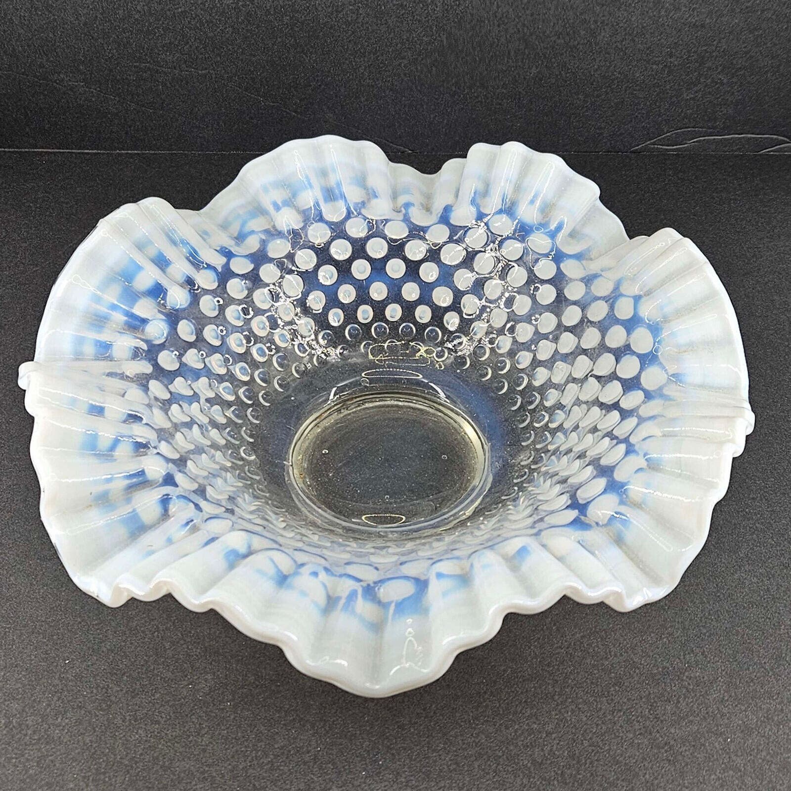 Vintage White Opalescent Fenton Ruffled Crimped Rim Hobnail Glass Bowl ...