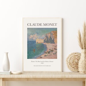 Impresión digital de Étretat, La playa, de Claude Monet, arte de pared vintage imprimible, decoración del hogar, póster de pintor francés, impresión del museo Monet