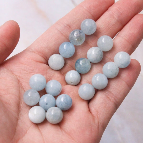 1PC,6mm/8mm/10mm,Half Drilled Natural Aquamarine Round Beads,Half-drilled Gemstone,Half hole beads for making Earring,Rings or Pendants