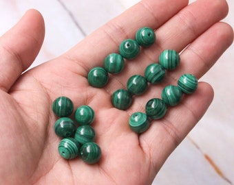 1PC,6mm/8mm/10mm,Half Drilled Natural Malachite Round Beads,Half-drilled Gemstone,Half hole beads for making Earring,Rings or Pendants