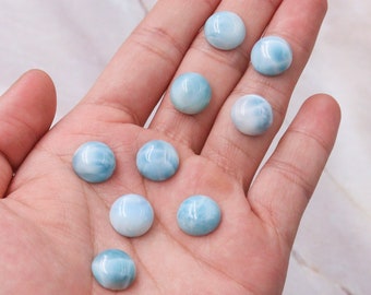 1PC, 2/3/4/6/8/10/12/14/16mm, Cabochon en Larimar naturel, Cabochon rond, Cabochon en pierres précieuses naturelles pour la fabrication de boucles d'oreilles, bagues ou pendentifs