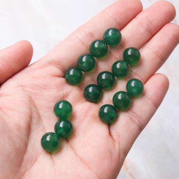 1PC,6mm/8mm/10mm,Half Drilled Natural Green Agate Round Beads,Half-drilled Gemstone,Half hole beads for making Earring,Rings or Pendants