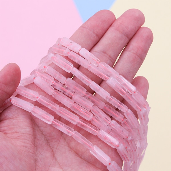 Perline rettangolari di quarzo rosa naturale, perline di pietre preziose sciolte di energia curativa, creazione di gioielli fai-da-te per braccialetti, 4x13mm, filo da 15,5 pollici