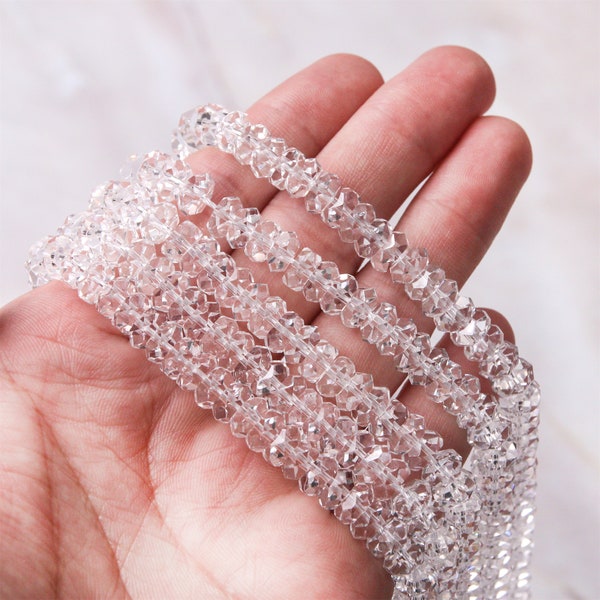 Perles à facettes en cristal de roche naturel Abacus, perles de pierres précieuses en vrac d'énergie de guérison, pour la fabrication de bijoux à bricoler soi-même, 3x6mm/4x8mm, brin de 15,5 pouces