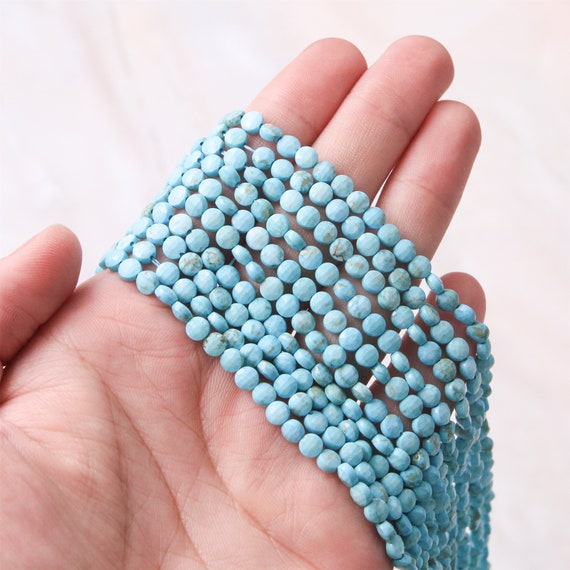 Natural Turquoise Flat Round Faceted Beads healing Energy Loose