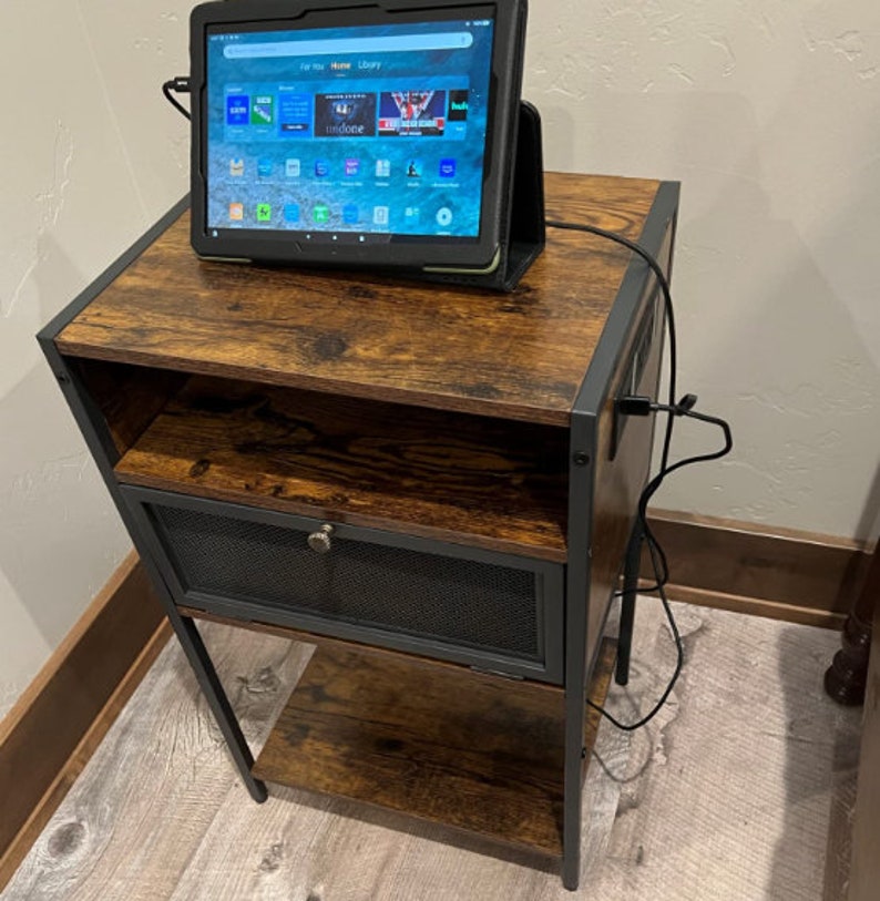 Wooden Bedside Table With Charging Station Handmade Etsy