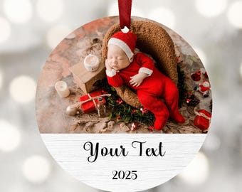 Décoration de Noël photo personnalisée - Décoration de boule en acrylique avec texte et image personnalisés - Cadeau souvenir 2025
