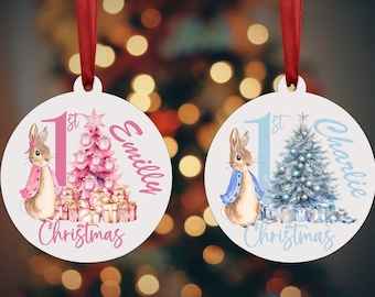 Personalised Christmas Bauble Baby First Christmas Rabbit 2025 For Boy Girl Pink Blue Acrylic Hanging Tree Decoration Ornament Gift Love