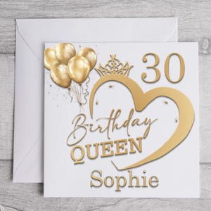 Carte personnalisée des 50 ans pour son thème de maquillage Queen Glam, nom personnalisé, carte d'âge de luxe pour une amie, 21, 30, 40 ans
